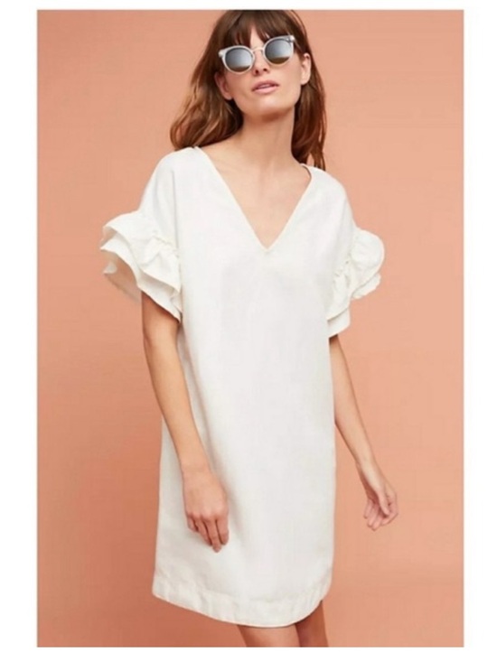 Maeve Dresses & Skirts - Anthropologie Maeve LOTTIE White Flutter Sleeve Mini Dress